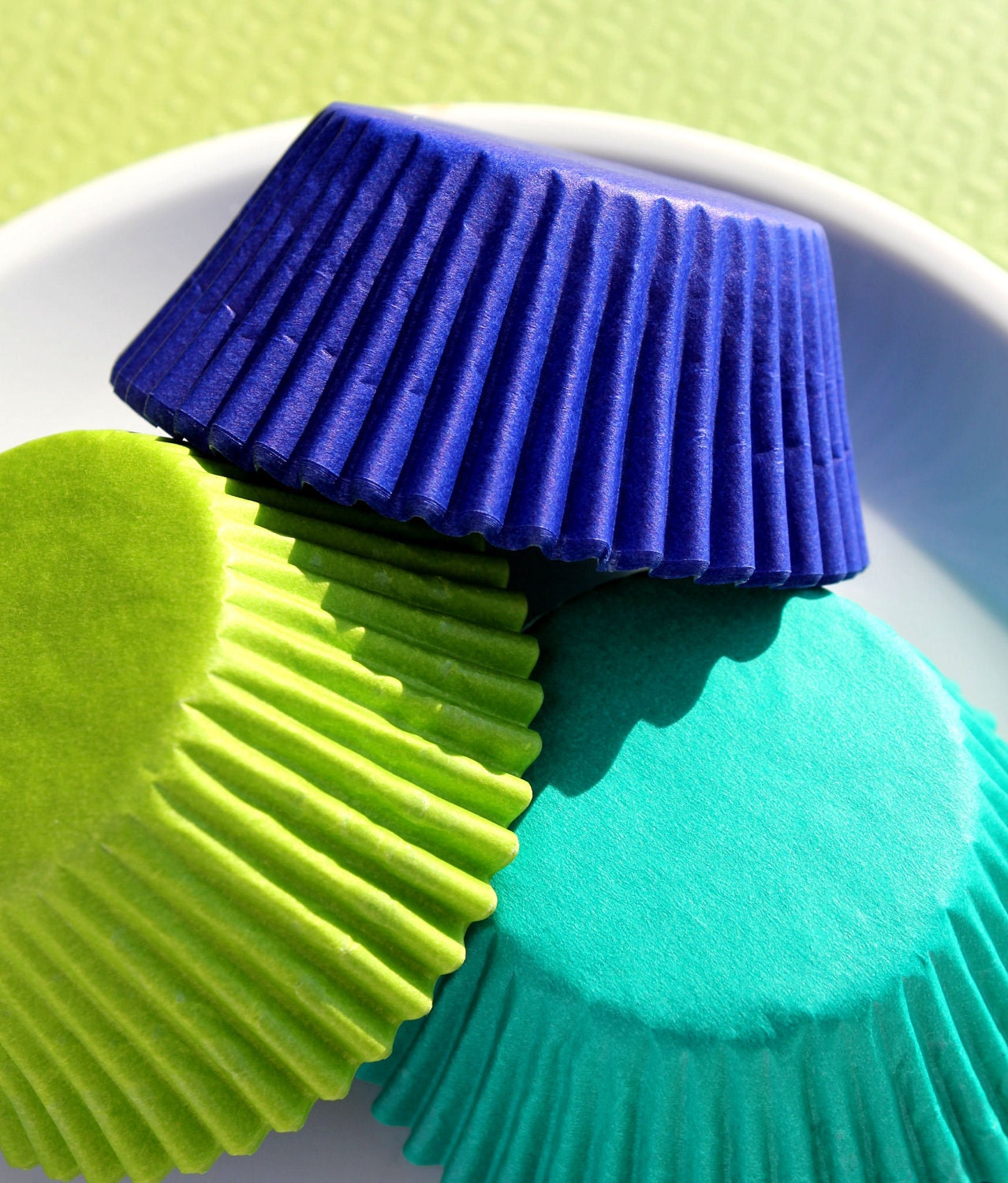 Cupcake Liners in Solid Royal Blue, Jade Green and Lime (60)