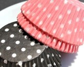 Polka Dot Cupcake Liners in Light Pink and Black (50)