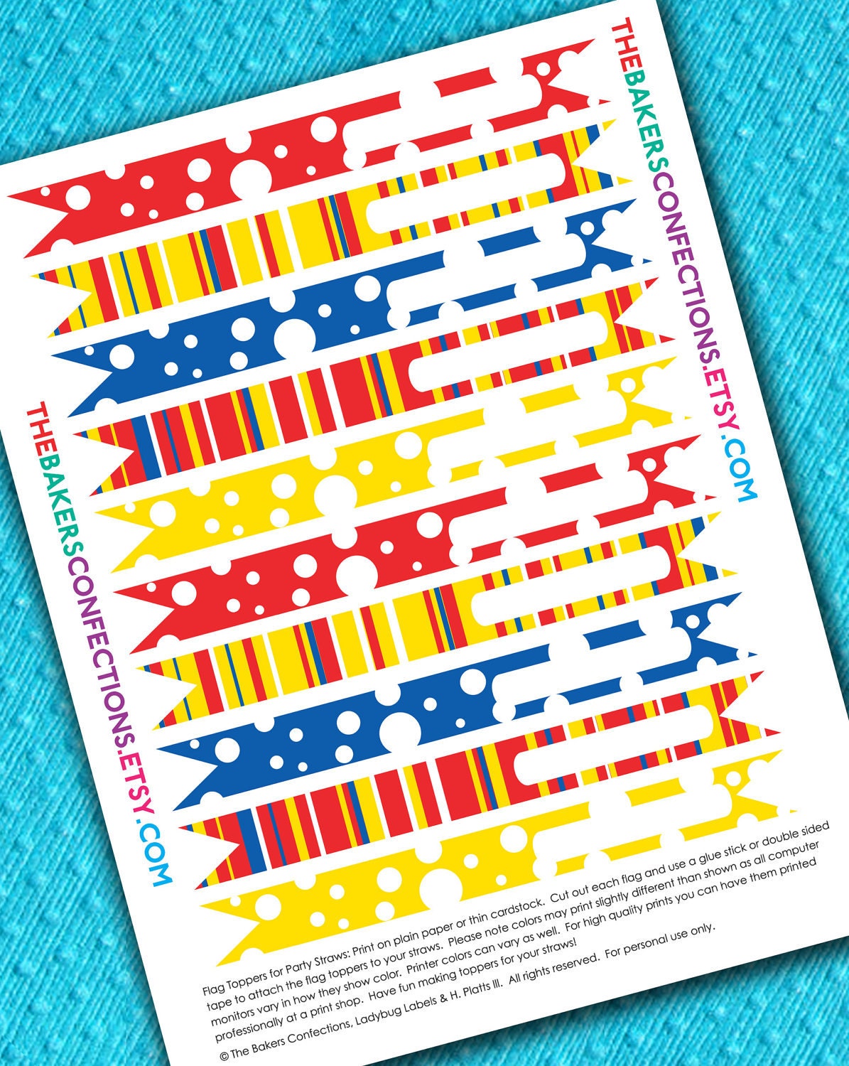 PRINTABLE Straw Flag Toppers for Paper Straws, Cupcakes, Cake Pops - DIY - Primary Color Collection