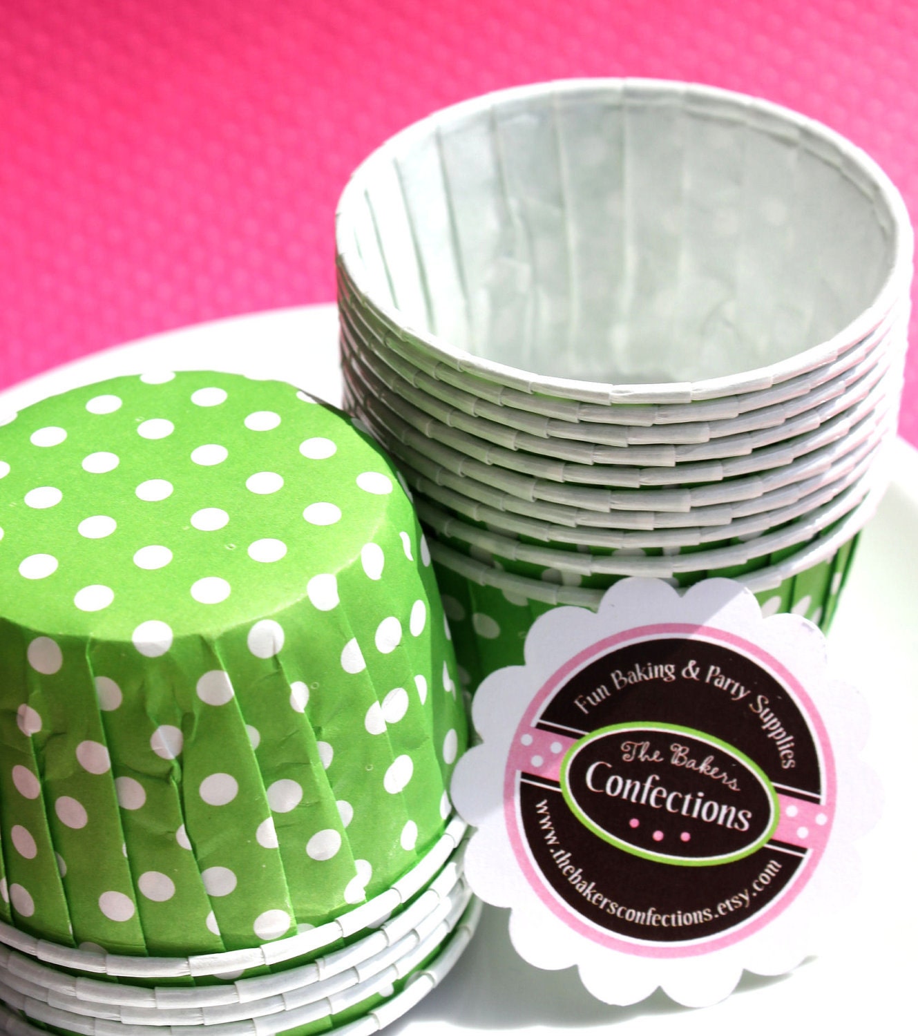 SALE Polka Dot Baking Cups In Lime Green - Candy Cups, Ice Cream Cups, Nut Cups- Perfect for Cupcakes, Muffins and Candy (20 Count)