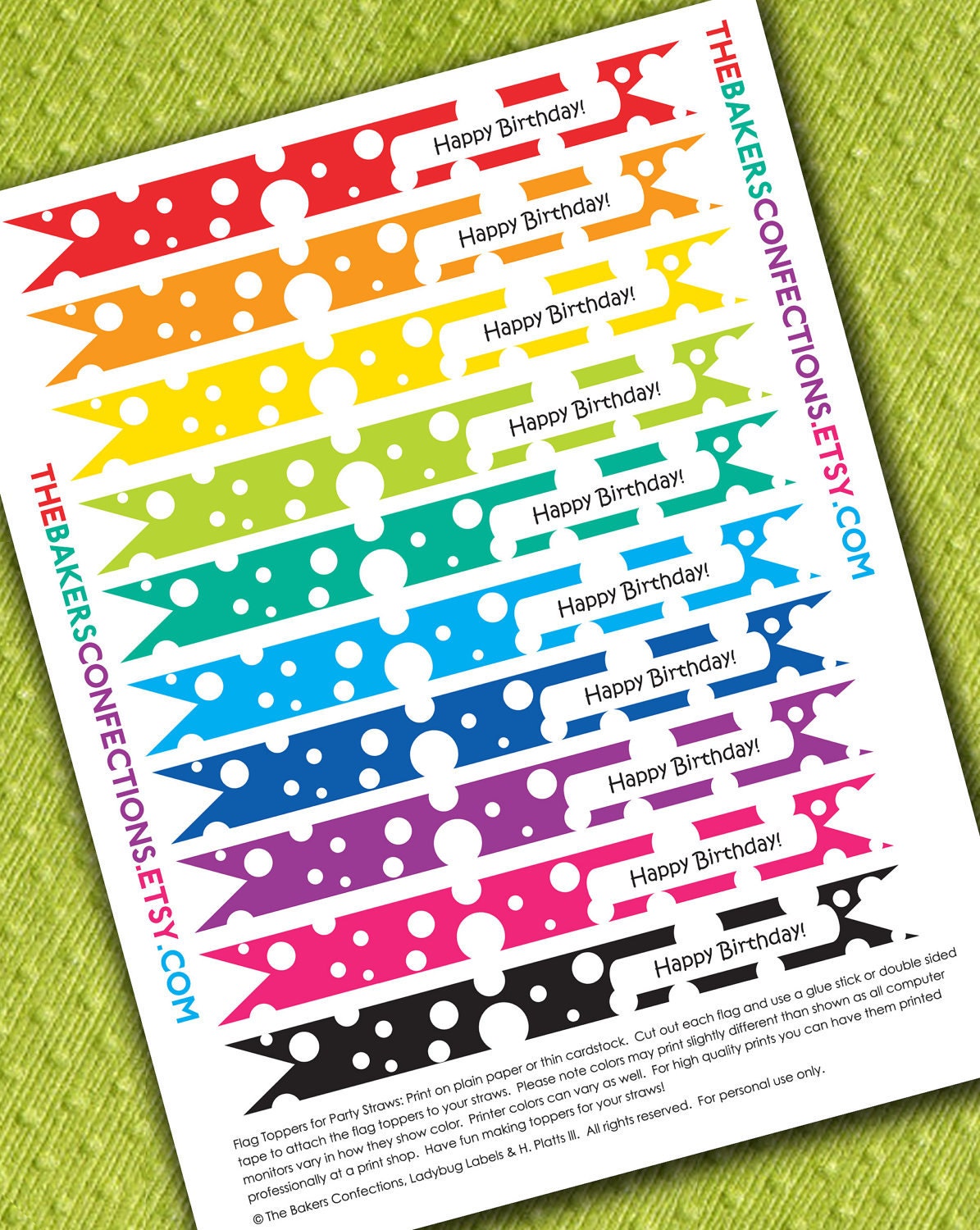 PRINTABLE Rainbow Birthday Straw Flag Toppers for Paper Straws, Cupcakes, Cake Pops - DIY