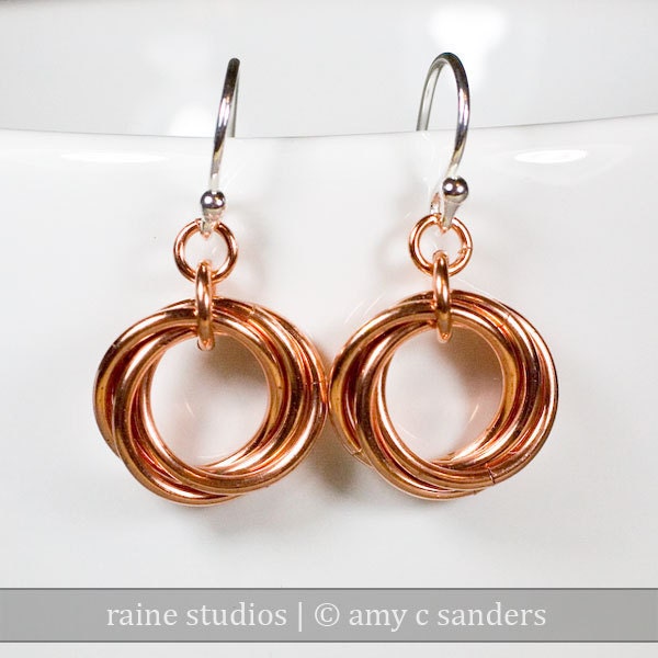 Copper Infinity Love Knot Earrings Chainmaille Mobius Wedding Knot
