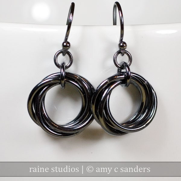 Black Oxidized Sterling Silver Infinity Love Knot Chainmaille Earrings Mobius Chain maille