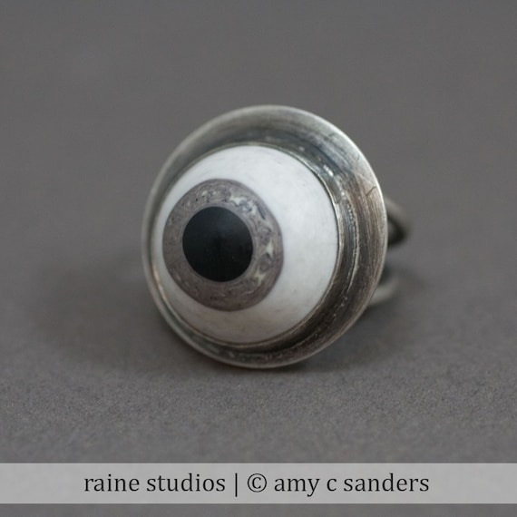 Evil Eyeball ring. Lucite and sterling silver.