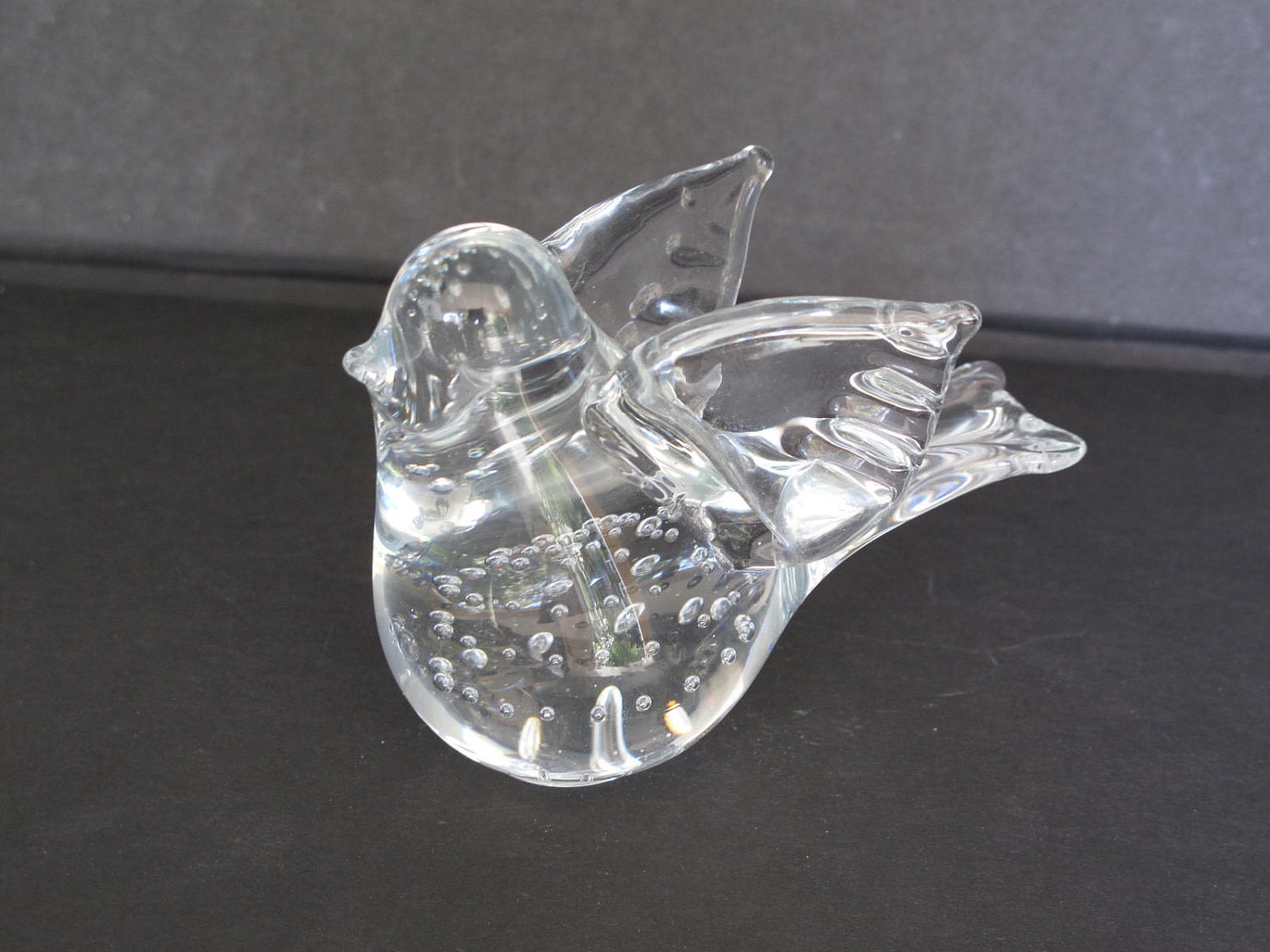 Vintage Clear Art Glass Bird Figurine Sparrow By Milkacervenka