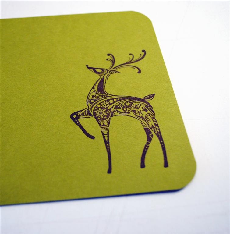 Lead Reindeer FLAT NOTECARDS with envelopes - set of 8 in olive