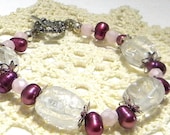 Beaded Bracelet, Quartz Beaded Bracelet, Pearl Beaded Bracelet, Burgundy Beaded Bracelet, Chunky Beaded Bracelet, Women's Bracelet