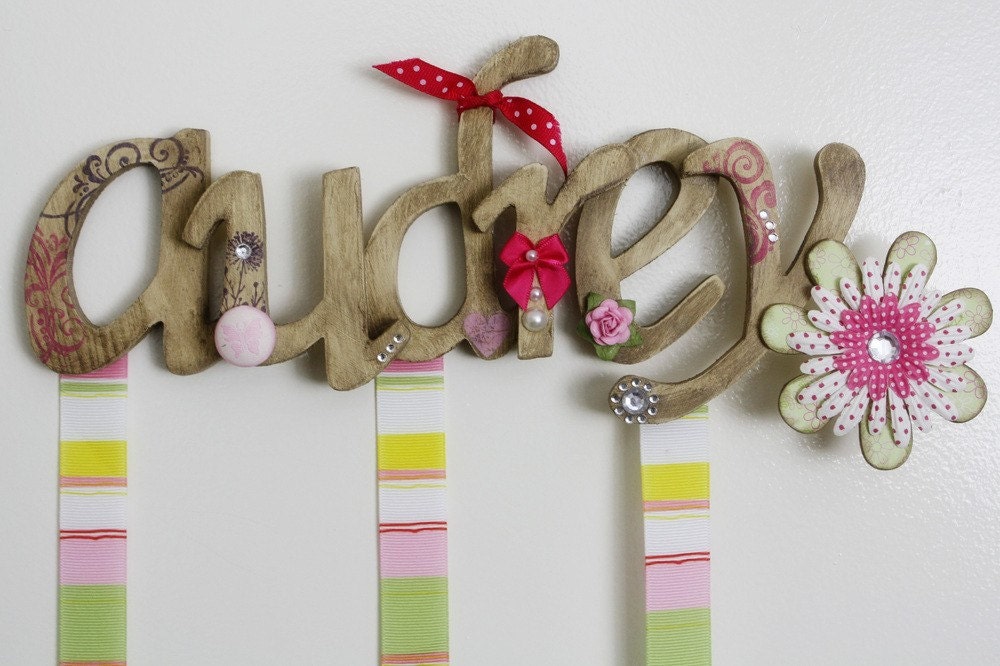 Personalized Boutique Wooden Hair Bow Organizer- UP TO 6 LETTERS
