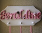 Wooden Name Plaque Bow Headband Holder with Jewelry Hooks- Up to 5 letters