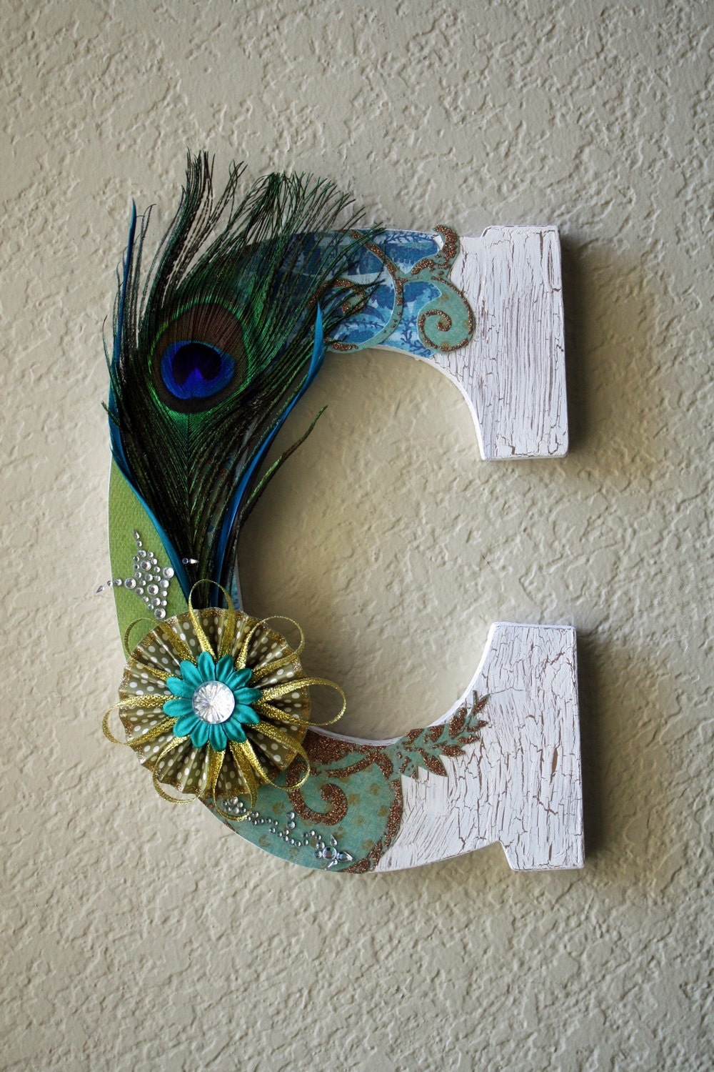 Wooden Wedding Initial Monogram Peacock Letters