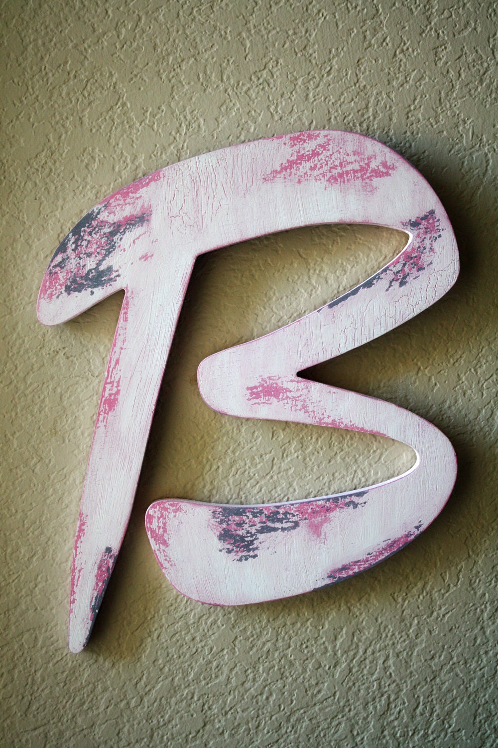 Handmade Custom Wooden Wall Letter- Painted Antiqued Distressed- Wedding or Nursery- 12"