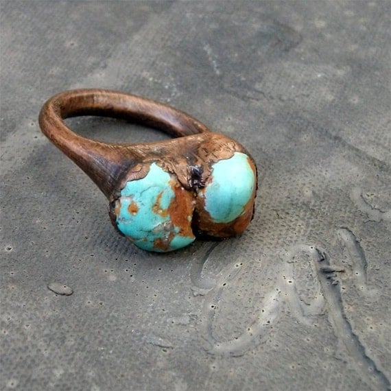 Copper Ring Turquoise Ring Simple Raw Modern Organic Robins Egg Blue