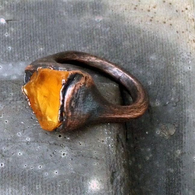 Copper Citrine Ring Gem Stone Amber Saffron Raw Crystal Gem Facet Artisan