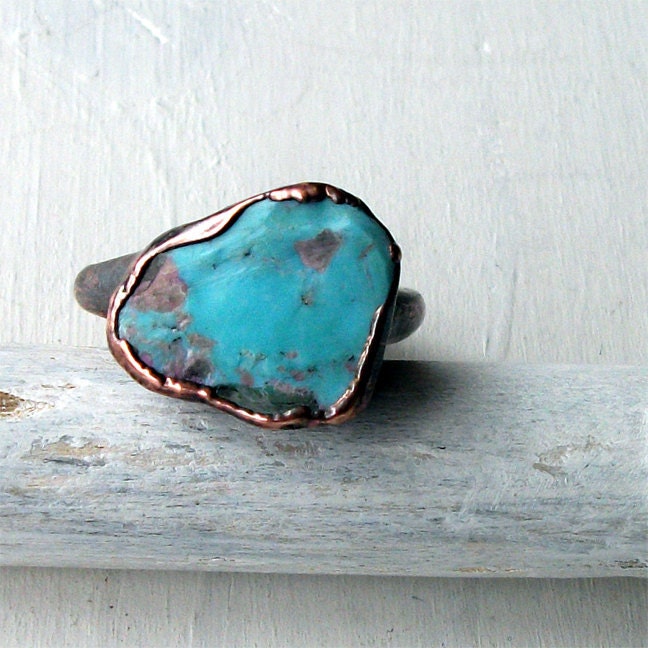 Copper Ring Turquoise December Birthstone Handmade Ring Simple Raw Modern Organic Robins Egg Blue