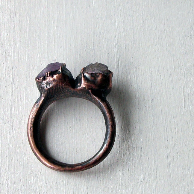 Copper Ring Rose de Amethyst Purple Violet Lilac Raw Gem February Birthstone Artisan Handmade