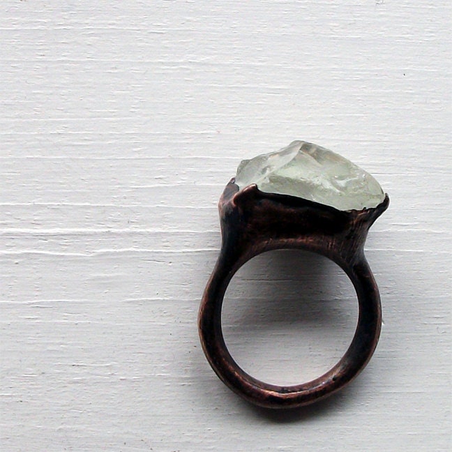 Copper Ring Amethyst Prasiolite Mint Celadon Gem Stone Crystal Artisan Handmade