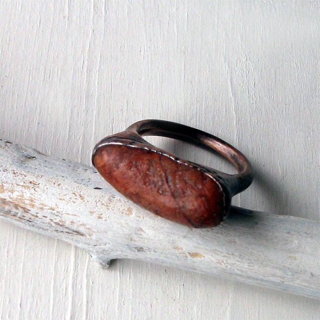 Mens Copper Ring Rusted Red Pebble Metal Organic Raw Modern Rocker Handmade