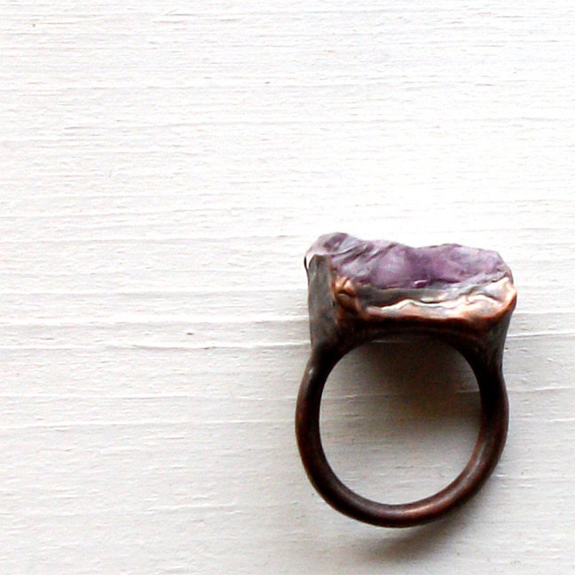 Copper Ring Amethyst Purple Pale Lilac Lavender Violet Raw Gem February Birthstone Artisan Handmade
