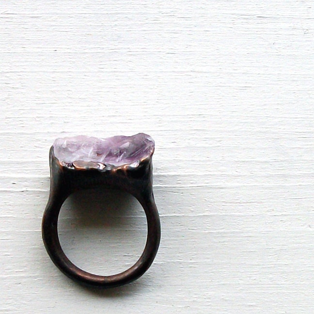 Copper Ring Amethyst Purple Pale Lilac Lavender Violet Raw Gem February Birthstone Artisan Handmade