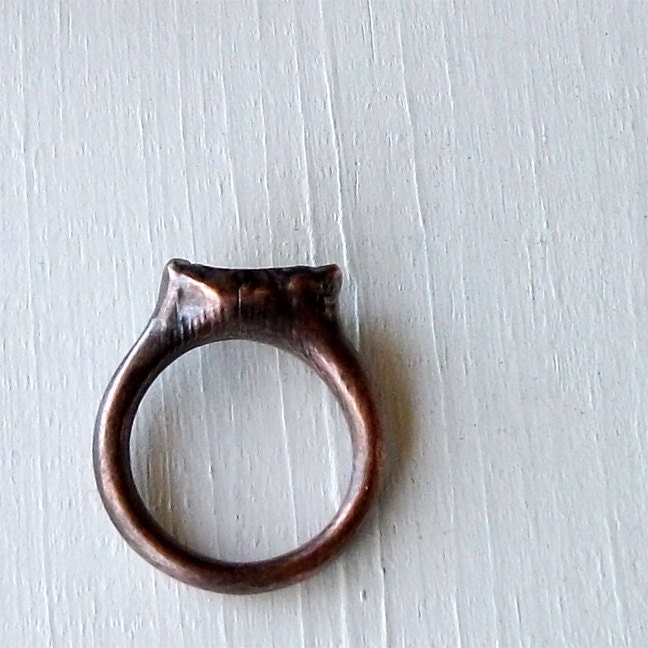 Druzy Copper Ring Geode Cream Champagne Handmade Artisan