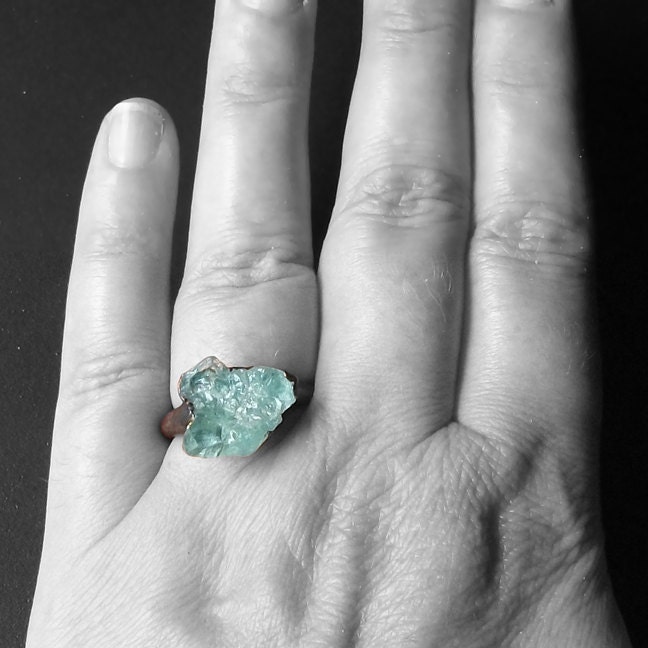 Copper Ring Aquamarine Ring Sky Blue Green Organic Raw Artisan Handmade
