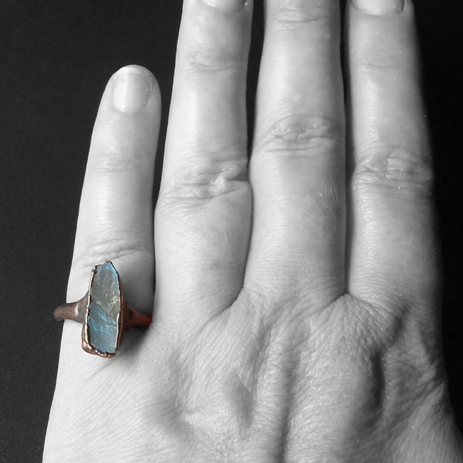 Labradorite Copper Ring Gem Stone Natural Raw Patina Handmade For Her Artisan