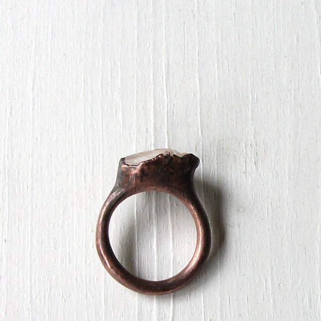 Morganite Copper Ring Pale Pink Peach Gem Stone Beryl Artisan Raw Gem Organic Oxidized For her