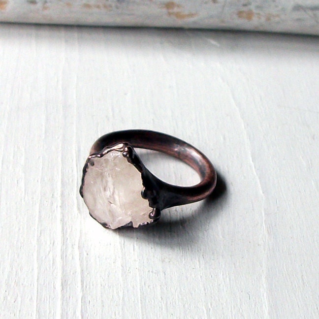 Morganite Copper Ring Pale Pink Peach Gem Stone Beryl Artisan Raw Gem Organic Oxidized For her