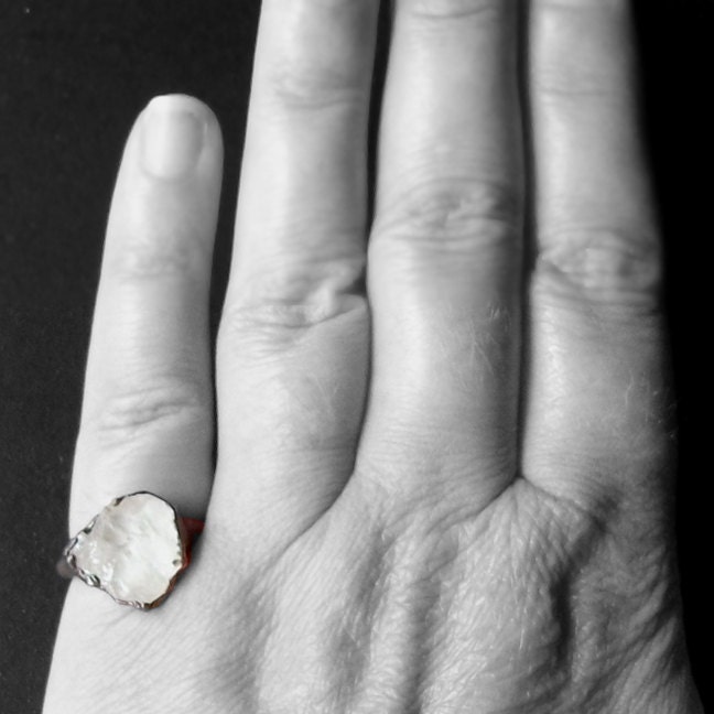 Morganite Copper Ring Pale Pink Peach Gem Stone Beryl Artisan Raw Gem Organic Oxidized For her