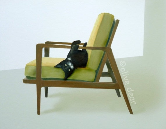 cat on mid century chair 2 - pigment print