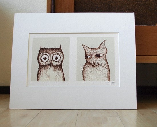 owl and pussycat double portrait - fine art print (medium)