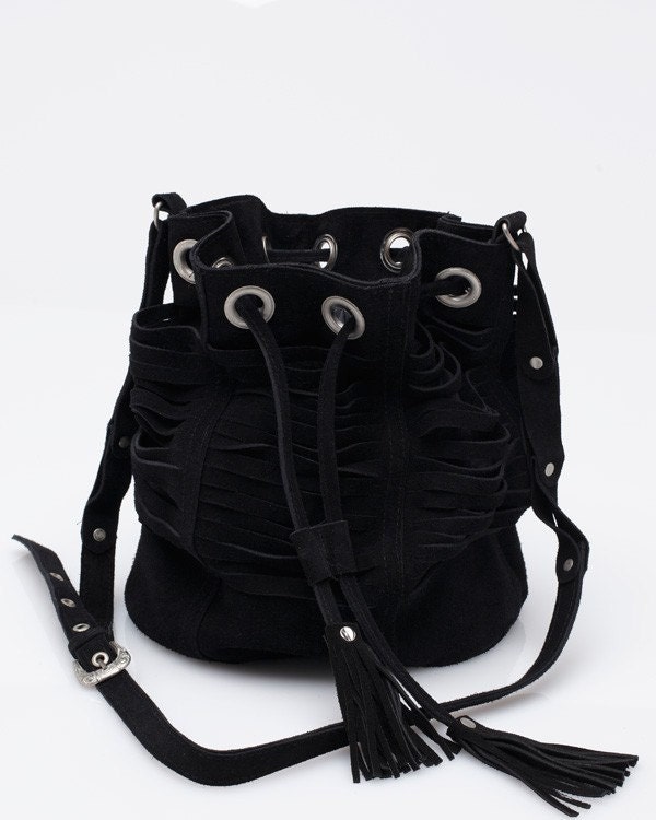 Tajos Black Suede Leather Bag// Ready to ship   //