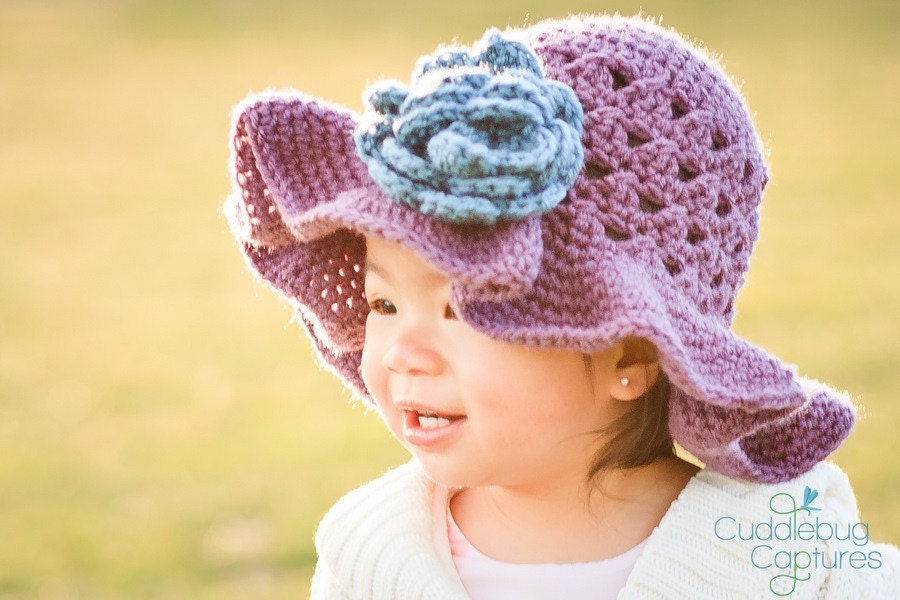 INSTANT DOWNLOAD Crochet Pattern Crossed Cluster Sunhat with Rose ( Newborn to Ladies) Permission to sell all finished items
