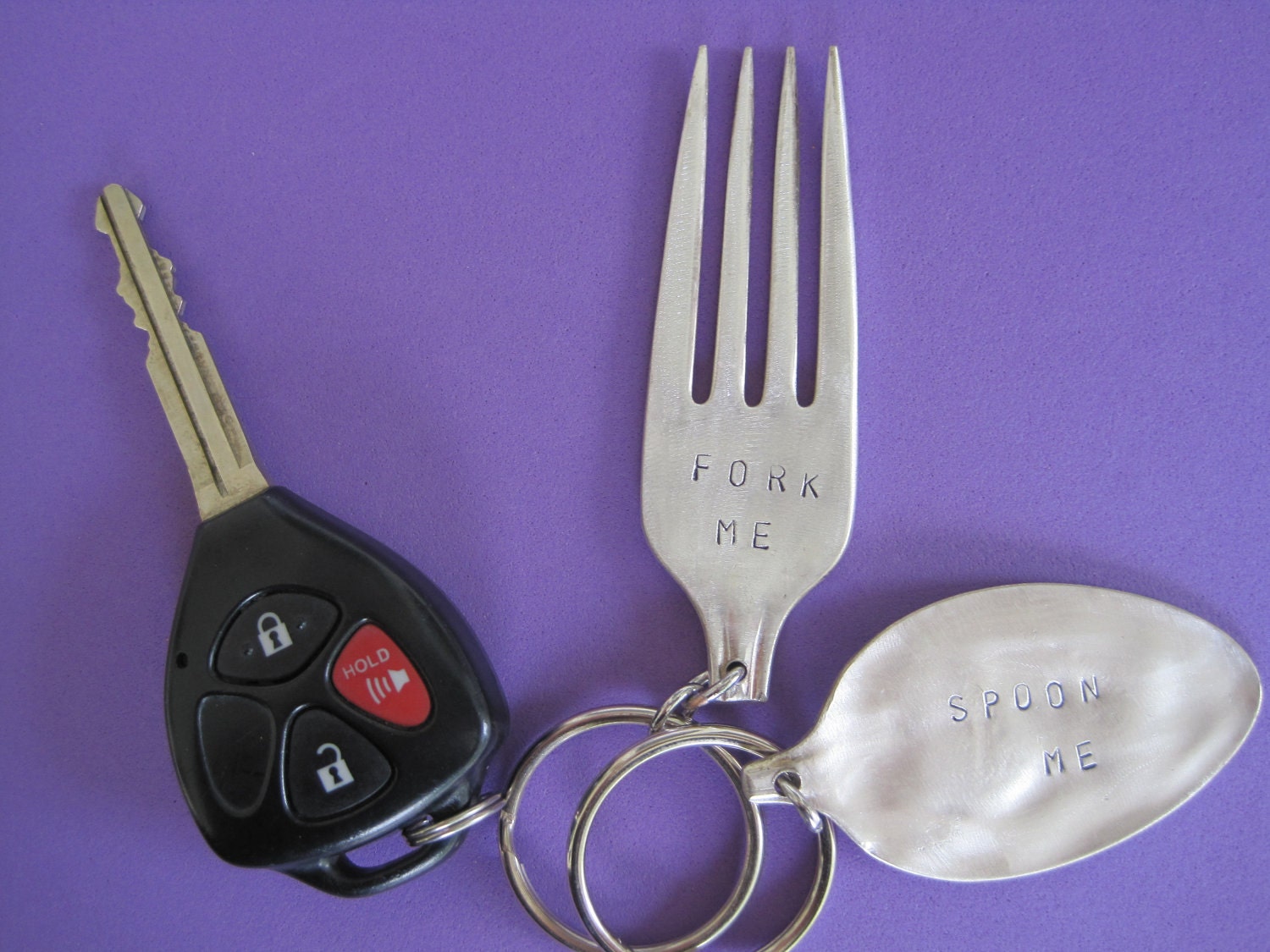 Funky spoon and fork combo keychain Funky handstamped , Spoons aren't just for rings anymore