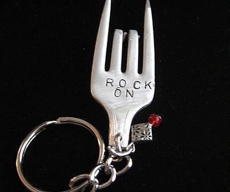 Rock On fork keychain, funky, neat unique