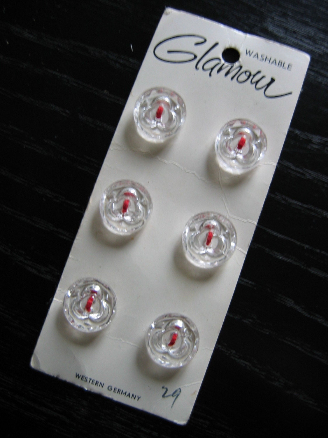Vintage card of 6 glass BUTTONS.