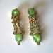 Vintage 1950's, Rhinestone Clip on Earrings. Dangle, drop. Hollywood glamour. Green.
