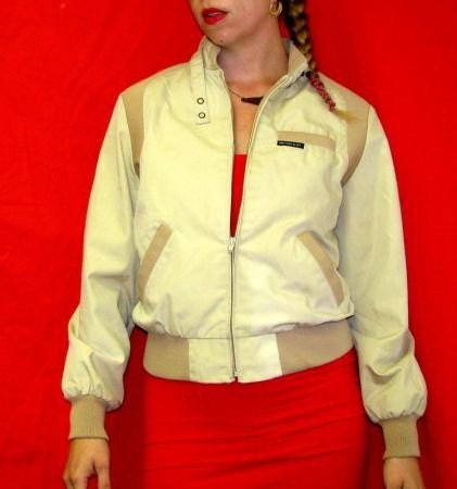 80s Vintage 1980s Skinny Cafe Racer Preppy Jacket British Mist sz M Tan Beige Light Brown