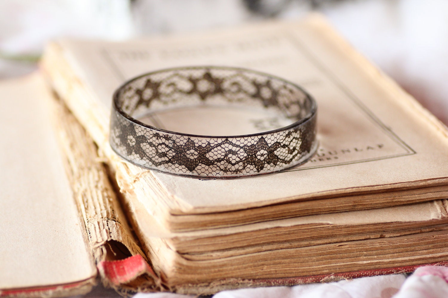 Vintage Lace Resin Bangle Bracelet Handmade OOAK Rare and Limited