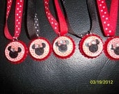 6 Red Black Polka Dot Minnie Mouse Party Favor Bottlecap Necklaces