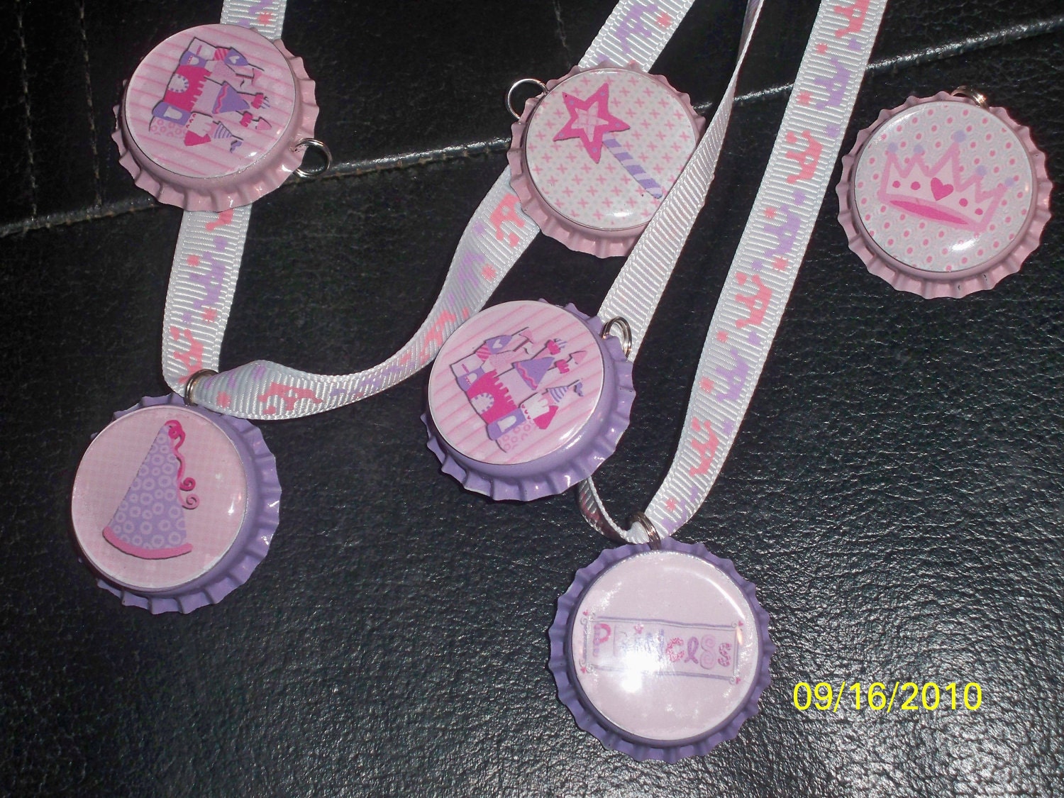 12 Princess Crown Wand  Pretty Pink Purple Bottlecap Crown Ribbon Necklaces Party Favors