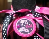 6 Flat Bottlecap Barbie Girl Ribbon Hairponies Party Favors Adorable Polka dots