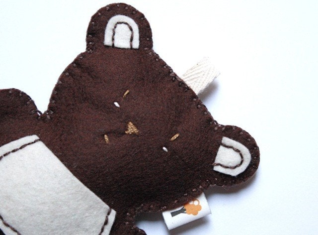 Dark Chocolate Wool Felt Bean Bag Bear or Tooth Bear