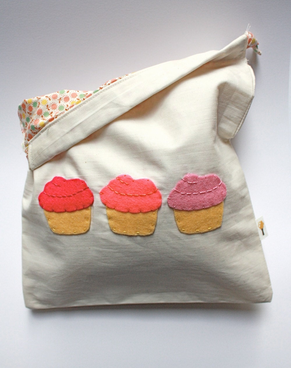 Pink Mini Cupcakes / Drawstring Bag / Snack Bag