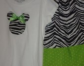 Disney Inspired Minnie Mouse Outfit - Baby Toddler Girls - Perfect for Disney Trips or Gift - Black, White Zebra and Lime Green Polka Dots