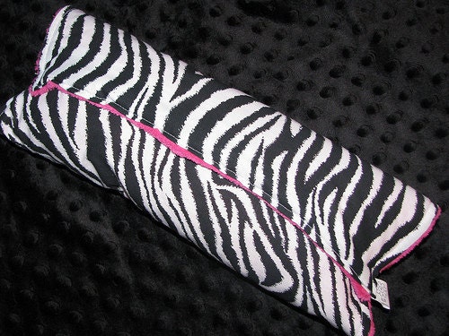Sweet and Sassy - Reversable Self Banding Pillow Top Changing Pad - Zebra Cotton and Hot Pink Minky