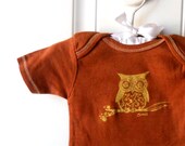 Owl Onesie, Cotton Baby bodysuit, dyed rust or custom colors