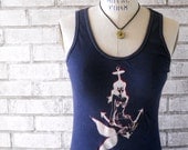 Ladies cotton ribbed tank top with Tattoo style Mermaid in navy blue or custom colors PRIORITY SHIPPING INCLUDED