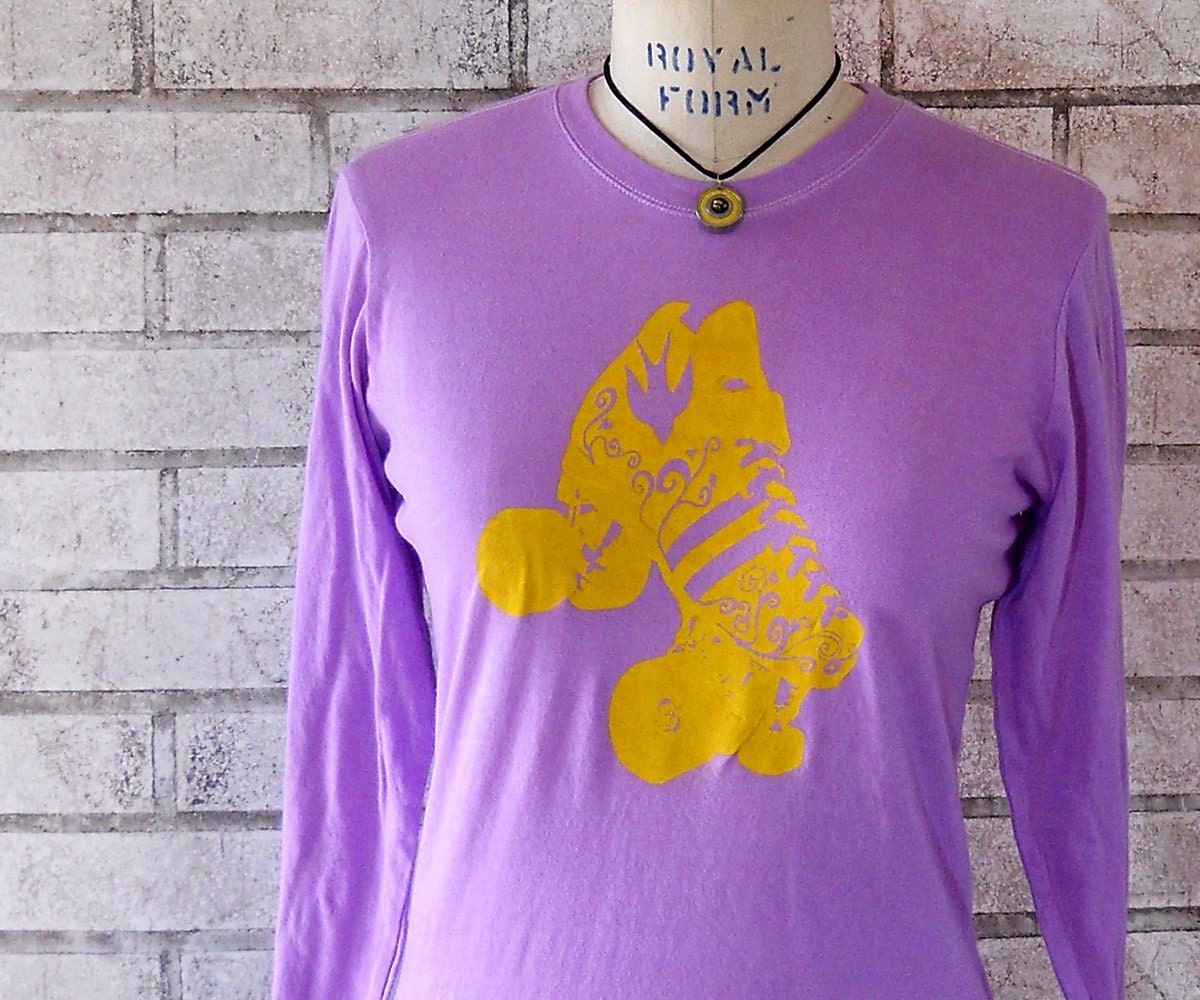Long Sleeved Womans Tshirt, Roller Derby Skate Tshirt, hand dyed purple or custom colors