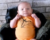 Halloween baby Onesie, black and orange bat cotton baby bodysuit, in orange or custom colors